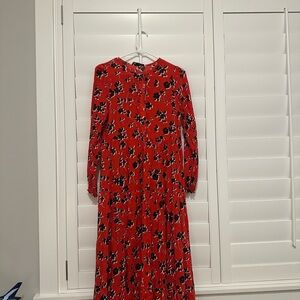 Zara Red Floral Long Sleeve Dress